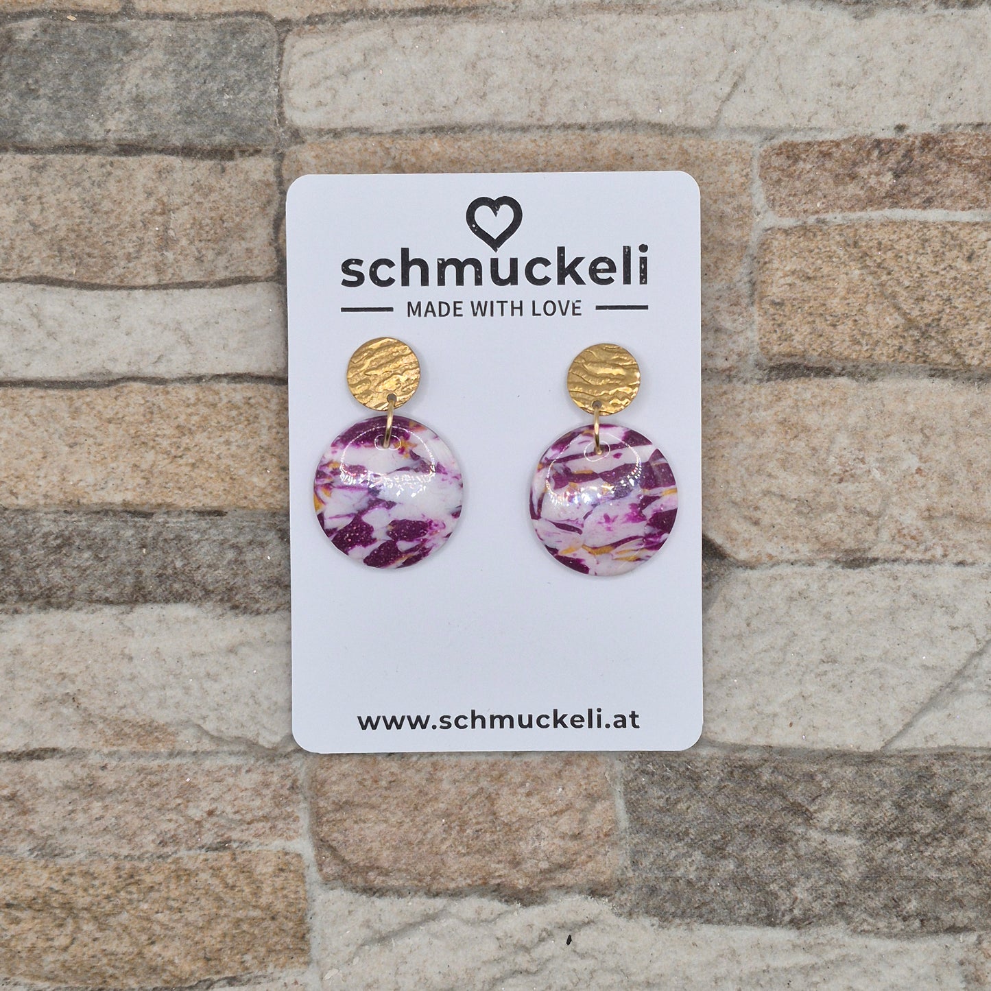 Amethysta – Marmorierte Ohrringe in Lila, Weiß & Gold