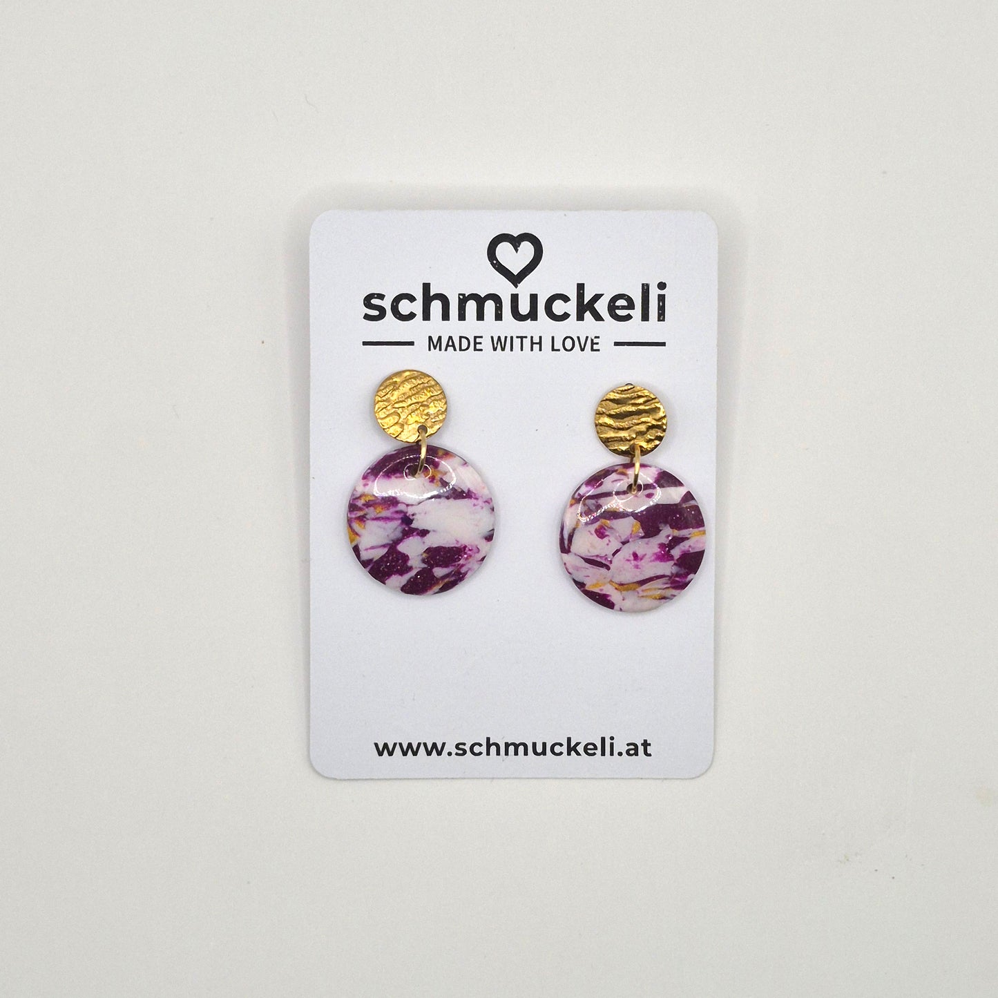 Amethysta – Marmorierte Ohrringe in Lila, Weiß & Gold