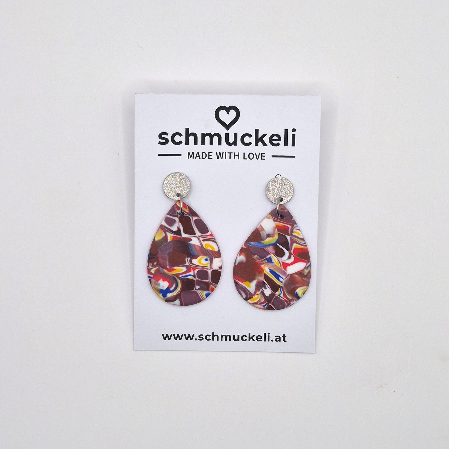 Wirbela – Bunte Tropfen-Ohrringe aus Polymer Clay