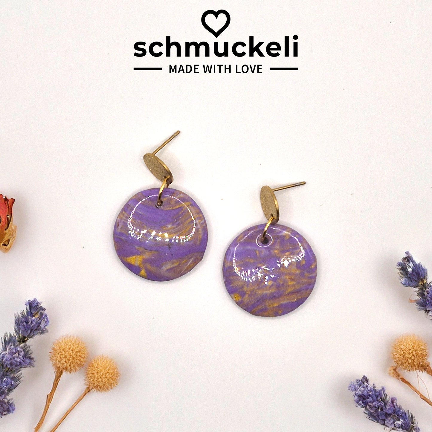 Fliederwind – Lila-Goldene Ohrringe in Marmoroptik