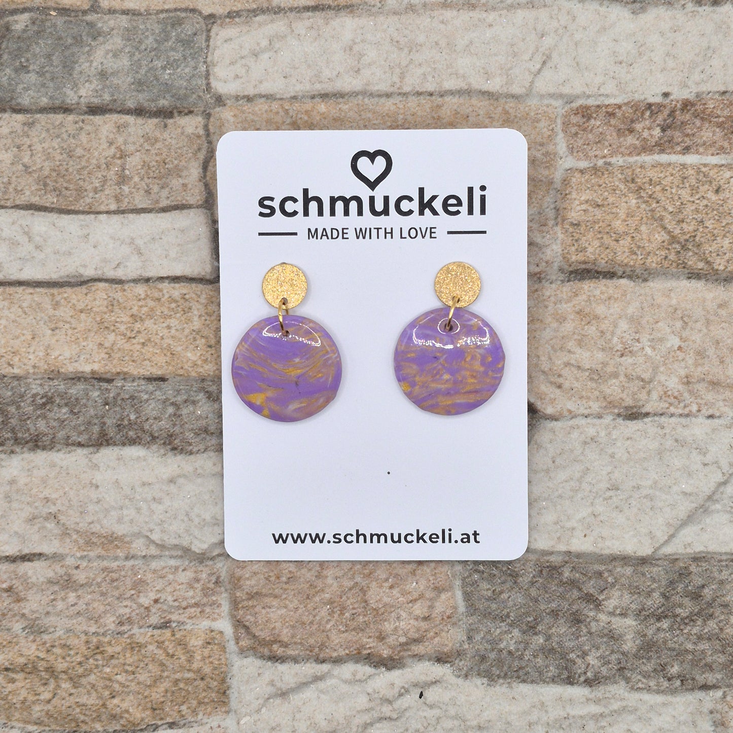 Fliederwind – Lila-Goldene Ohrringe in Marmoroptik