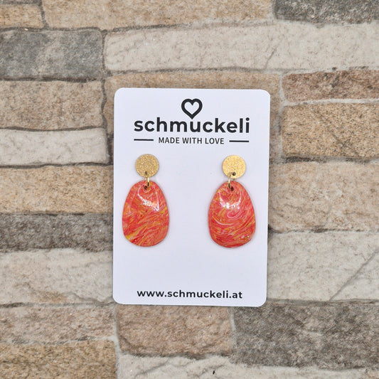 Sonnenwirbel – Leuchtende Marmor-Ohrringe in Rot-Orange-Gold