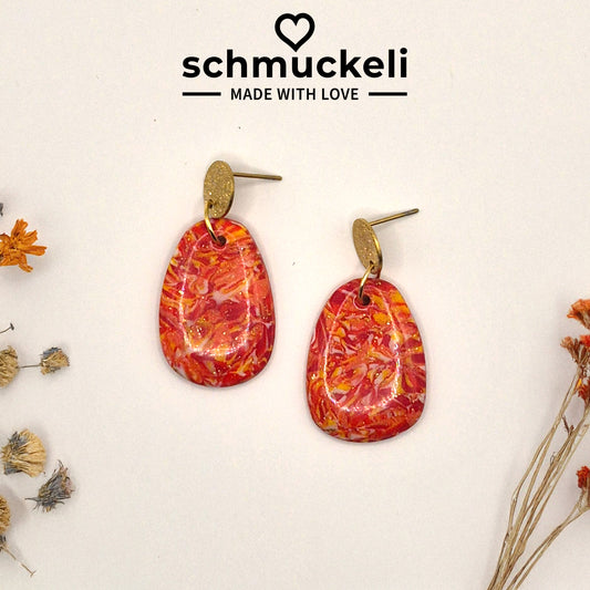 Sonnenfunkeln – Rote Statement-Ohrringe mit Goldakzenten