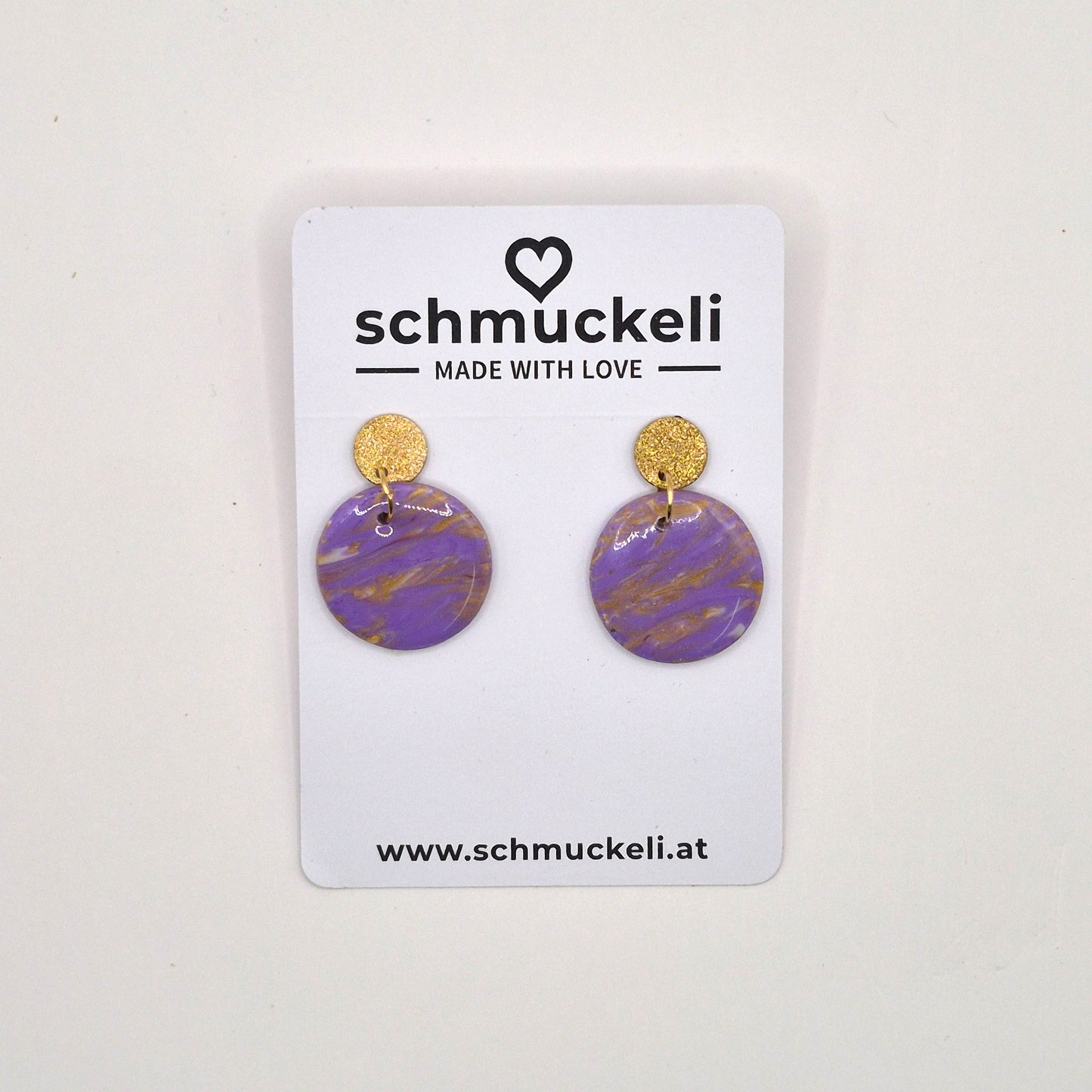 Fliederwind – Lila-Goldene Ohrringe in Marmoroptik