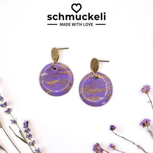 Fliederwind – Lila-Goldene Ohrringe in Marmoroptik