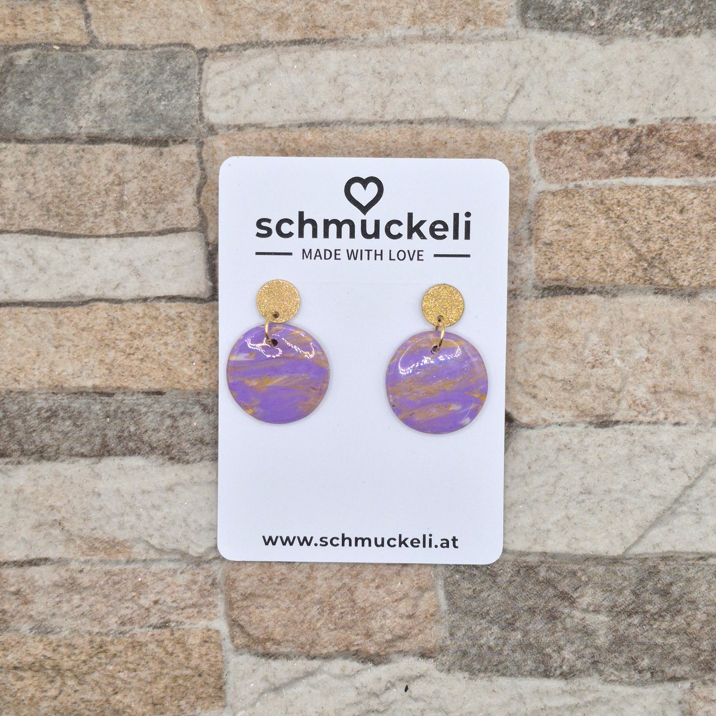 Fliederwind – Lila-Goldene Ohrringe in Marmoroptik
