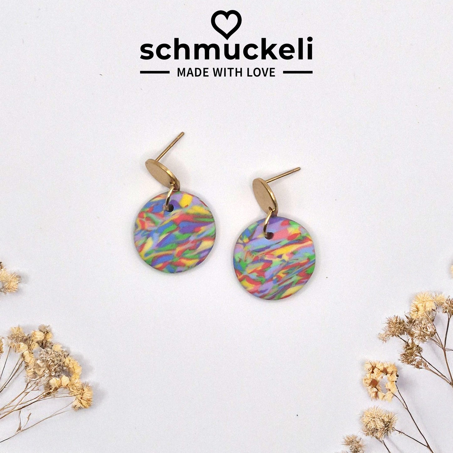 Farbwind – Bunte, runde Marmorierte Ohrringe aus Polymer Clay