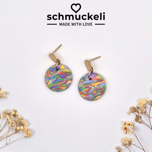 Farbwind – Bunte, runde Marmorierte Ohrringe aus Polymer Clay