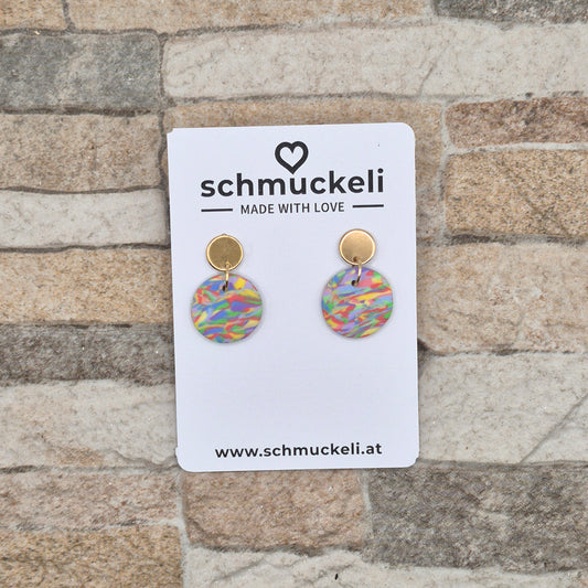 Farbwind – Bunte, runde Marmorierte Ohrringe aus Polymer Clay
