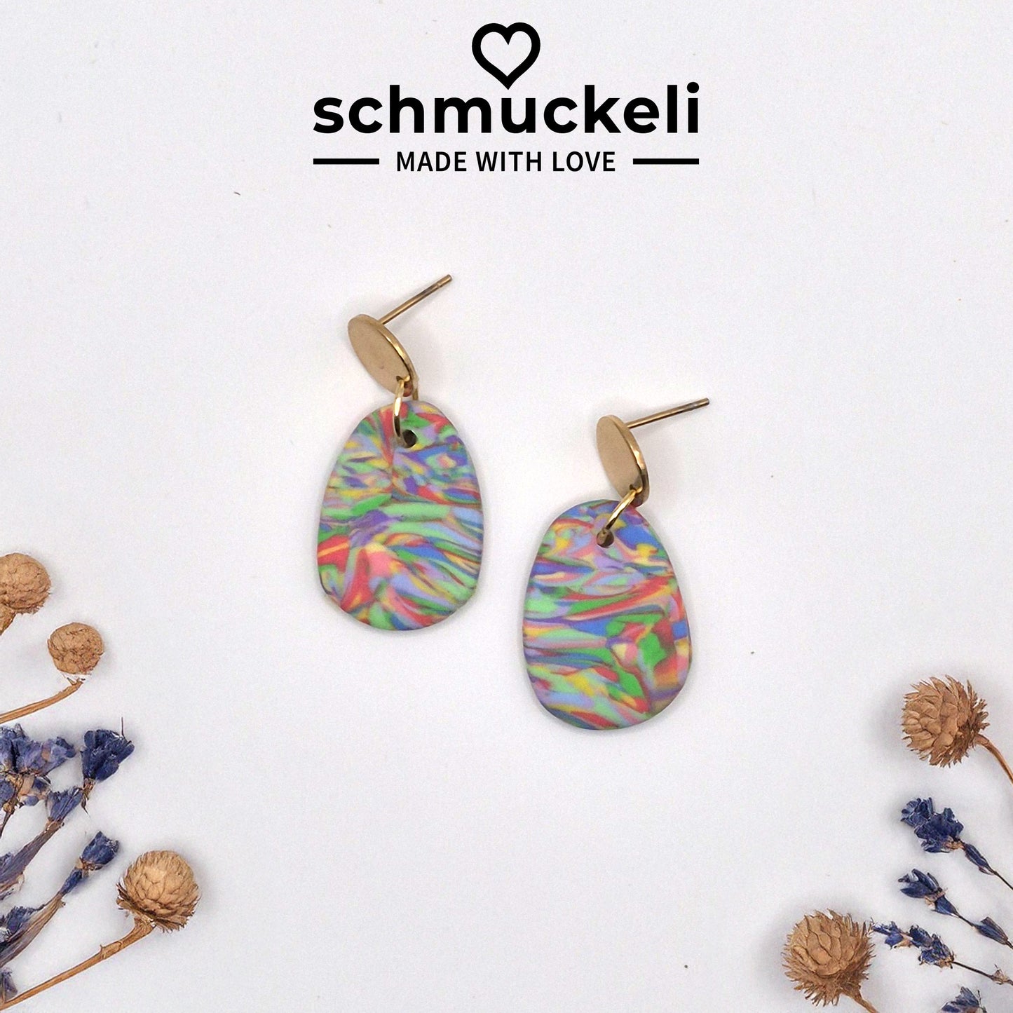 Farbwind – Bunte, ovale Marmorierte Ohrringe aus Polymer Clay
