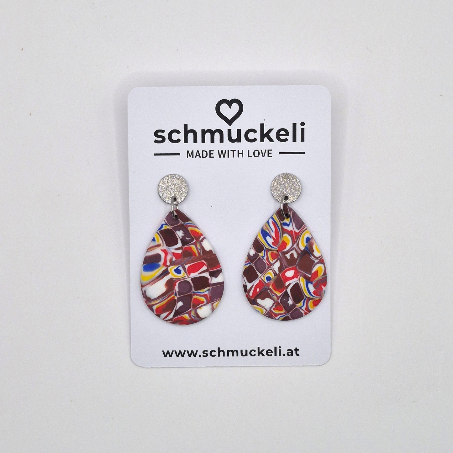 Wirbela – Bunte Tropfen-Ohrringe aus Polymer Clay