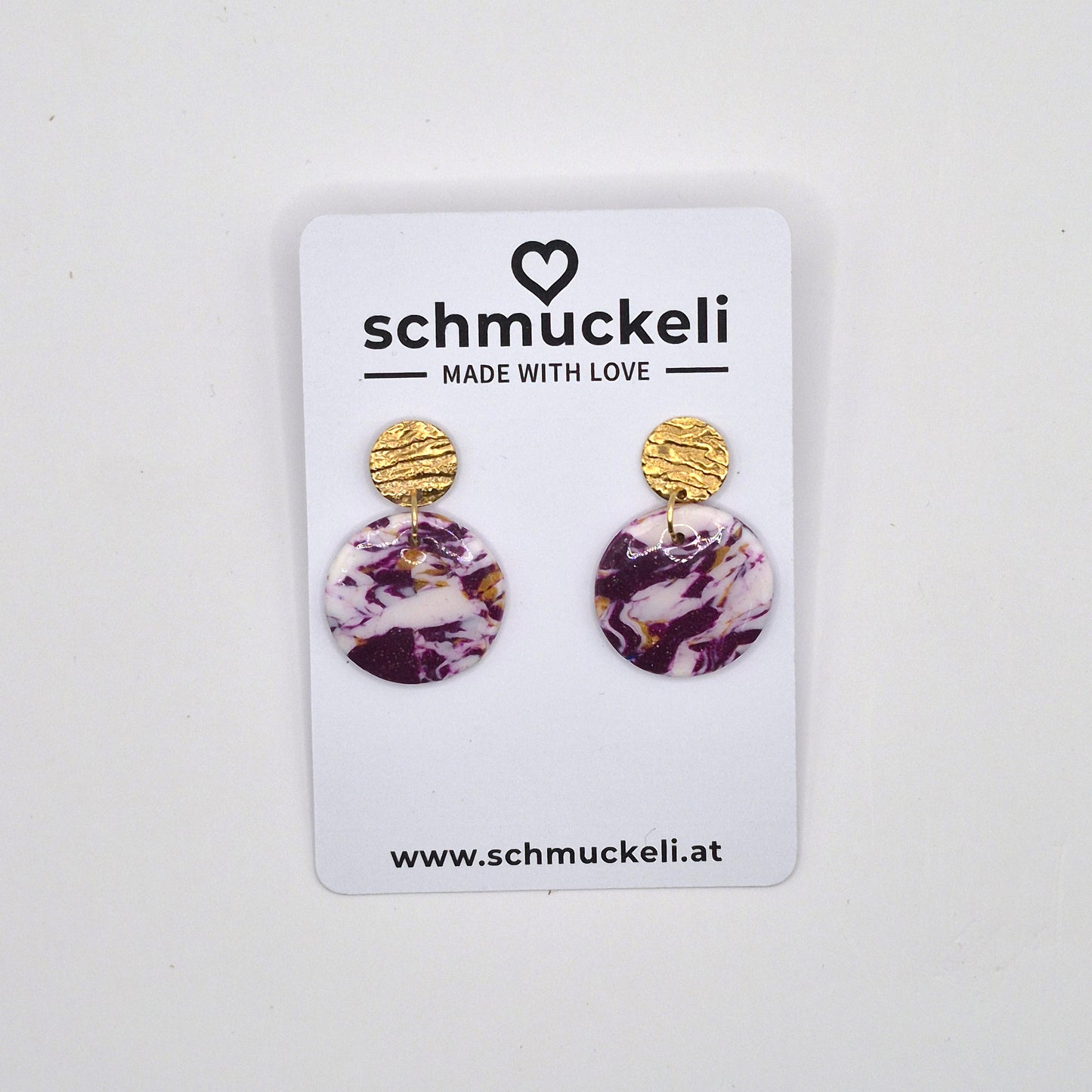 Amethysta – Marmorierte Ohrringe in Lila, Weiß & Gold
