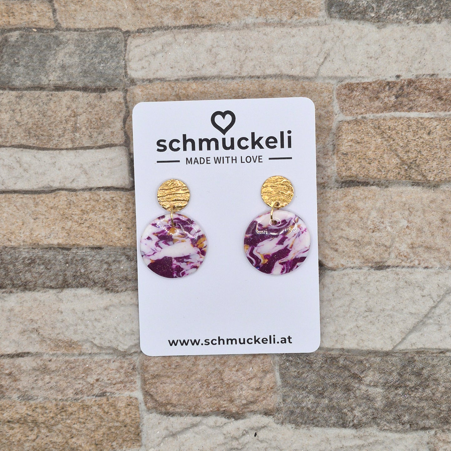 Amethysta – Marmorierte Ohrringe in Lila, Weiß & Gold