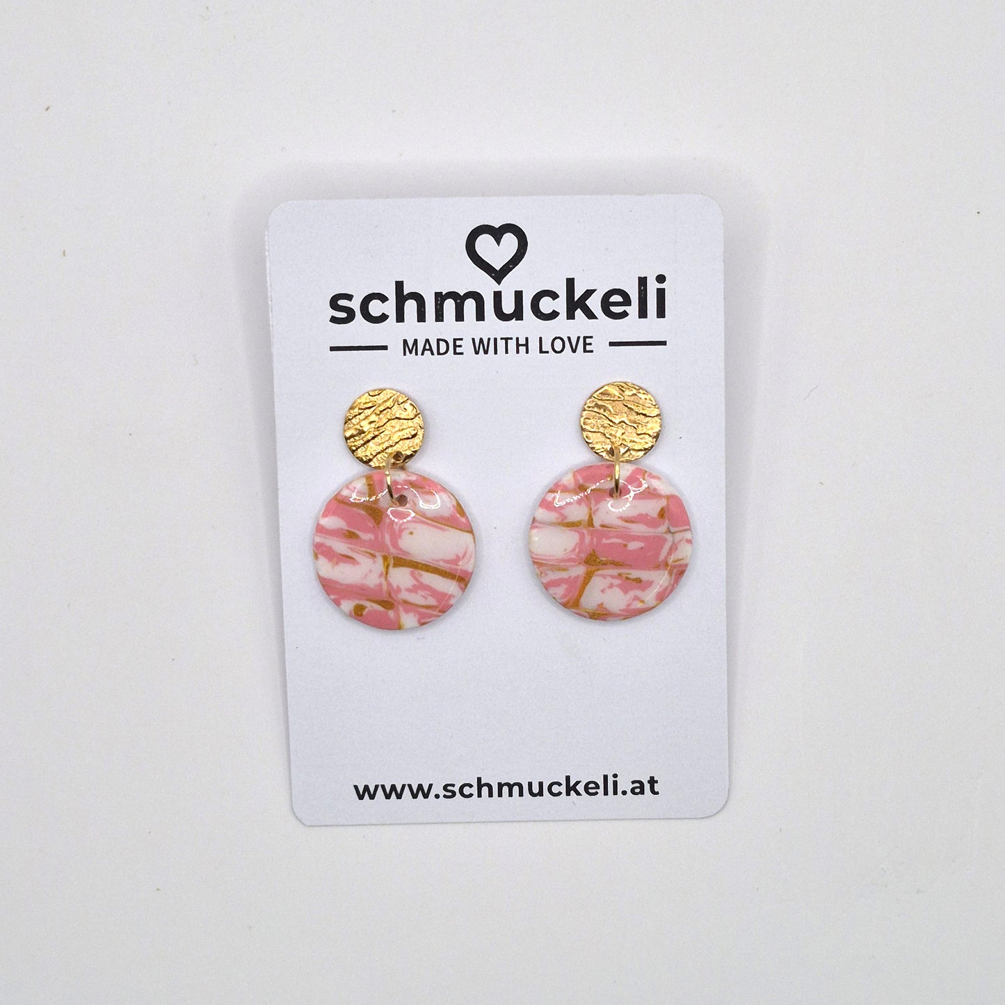 Seelenrosa – Handgemachte Ohrringe in Rosa-Weißer Marmoroptik mit Goldakzenten