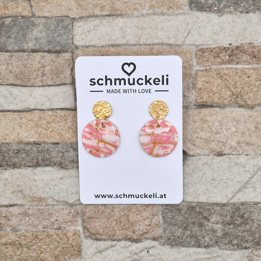 Seelenrosa – Handgemachte Ohrringe in Rosa-Weißer Marmoroptik mit Goldakzenten