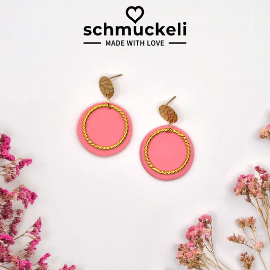 KREISGOLD  Rosentau  - rosa Ohrringe aus Polymer Ton mit verdrehtem Ring