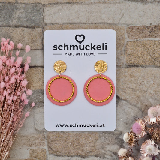 KREISGOLD  Rosentau  - rosa Ohrringe aus Polymer Ton mit verdrehtem Ring