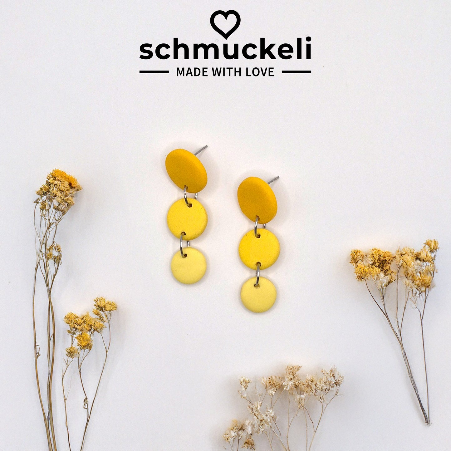 FARBTANZ  Sonnenwirbel - dreiteilige Ohrringe aus Polymer Ton in Gelbtönen