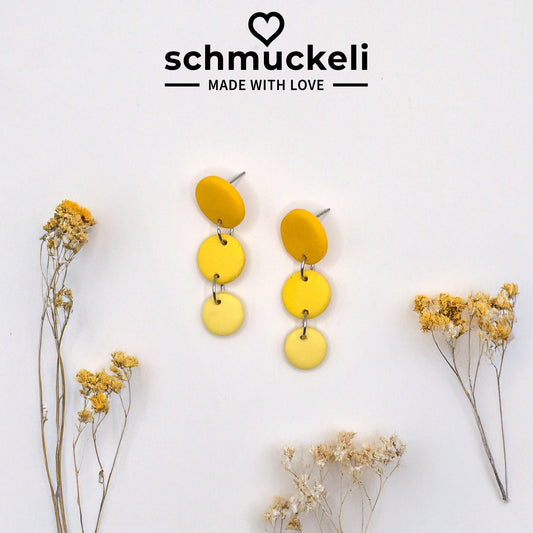 FARBTANZ  Sonnenwirbel - dreiteilige Ohrringe aus Polymer Ton in Gelbtönen