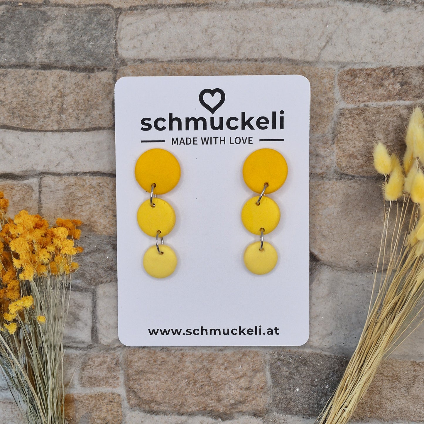 FARBTANZ  Sonnenwirbel - dreiteilige Ohrringe aus Polymer Ton in Gelbtönen