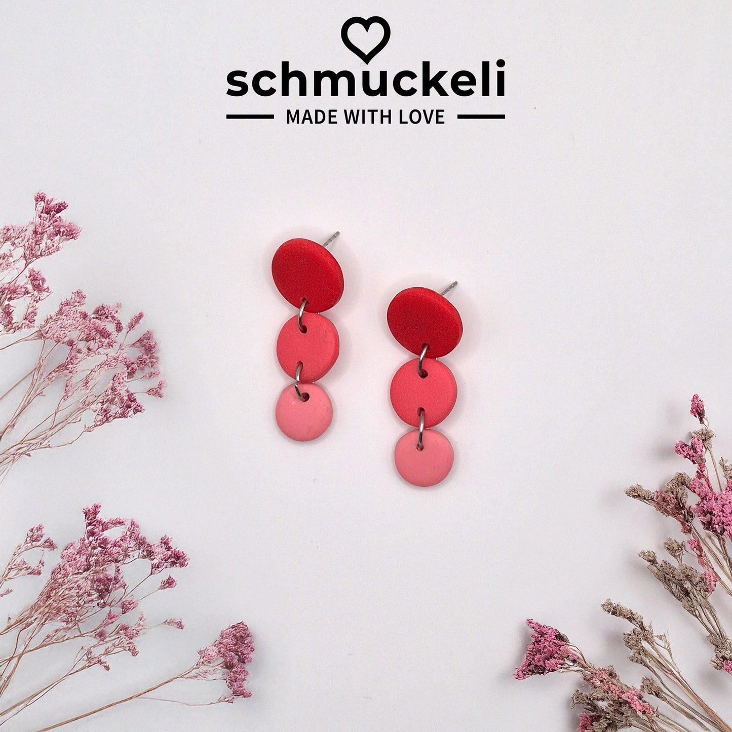 FARBTANZ  Beerenklang - dreiteilige Ohrringe aus Polymer Ton in Rottönen