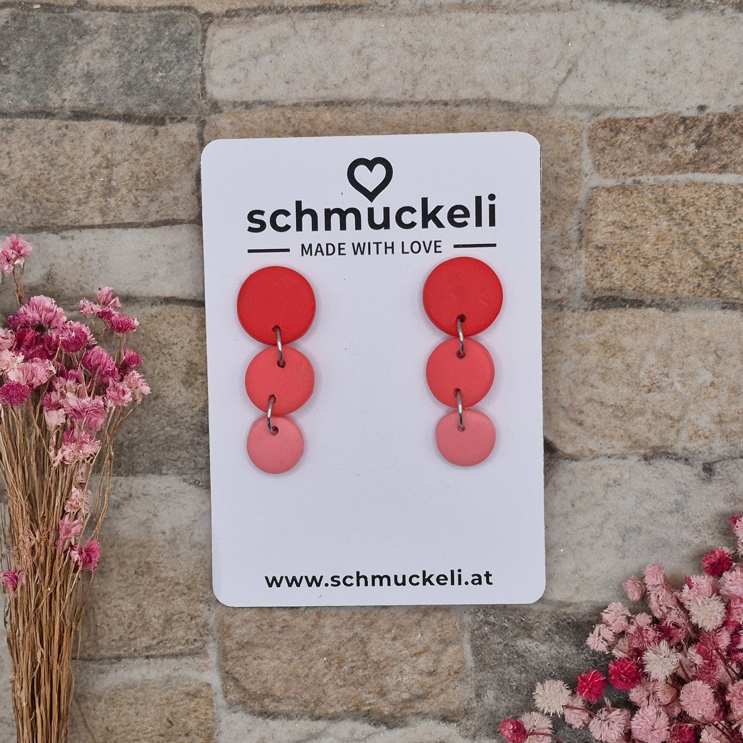 FARBTANZ  Beerenklang - dreiteilige Ohrringe aus Polymer Ton in Rottönen