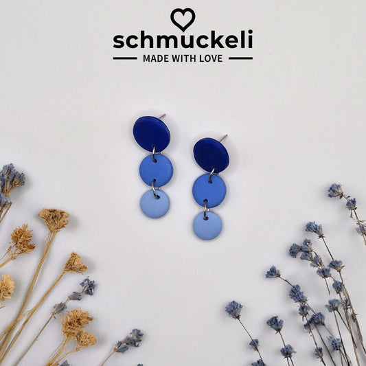 FARBTANZ  Himmelsspiel - dreiteilige Ohrringe aus Polymer Ton in Blautönen