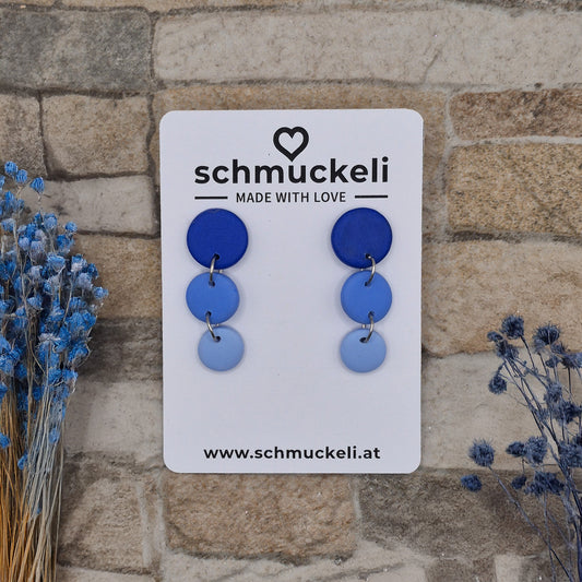 FARBTANZ  Himmelsspiel - dreiteilige Ohrringe aus Polymer Ton in Blautönen