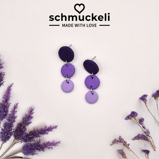 FARBTANZ  Fliederflug - dreiteilige Ohrringe aus Polymer Ton in Lilatönen
