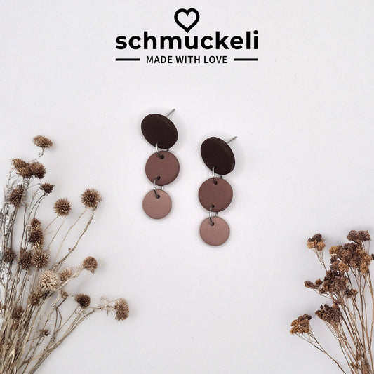 FARBTANZ  Erdenklang - dreiteilige Ohrringe aus Polymer Ton in Brauntönen