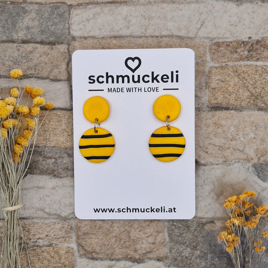 Bienenstreif - zweiteilige gelbe Ohrringe aus Polymer Ton mit schwarzen Streifen