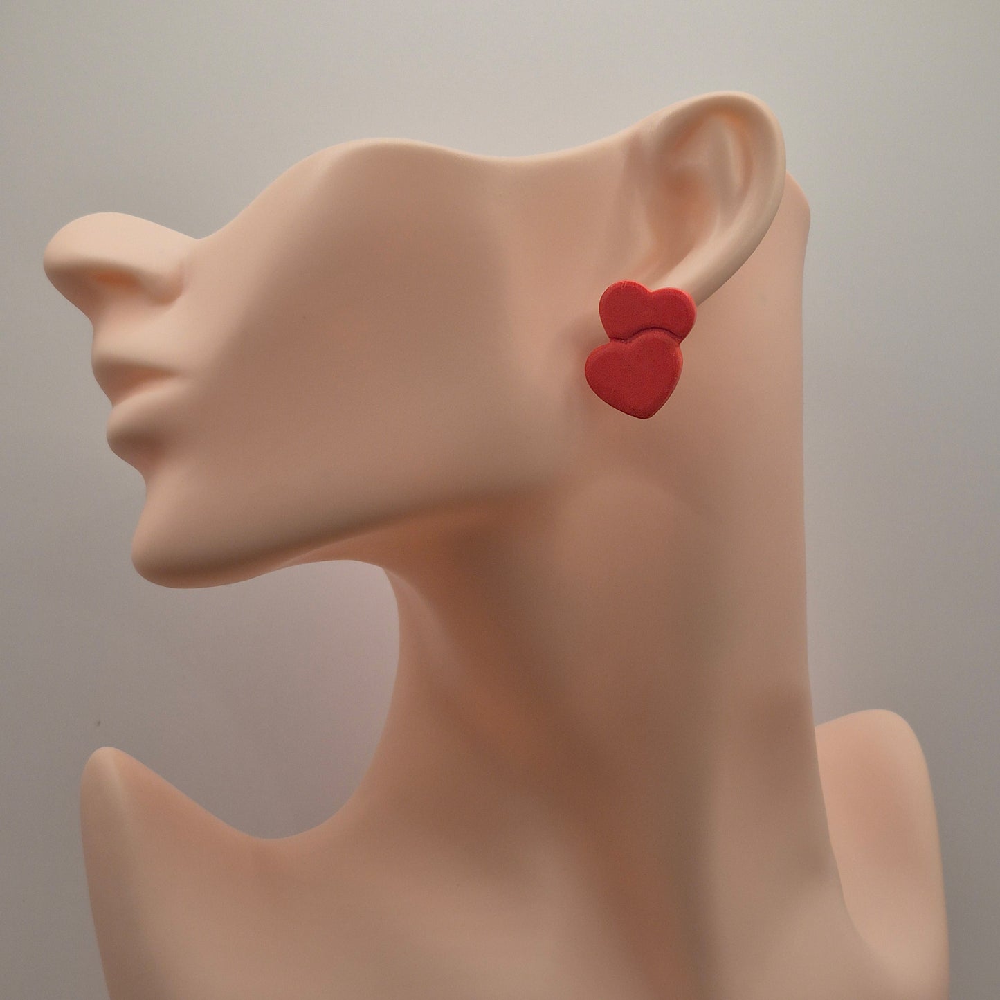 Herzduett - Rote Ohrringe aus Polymer Ton in Doppelherzform