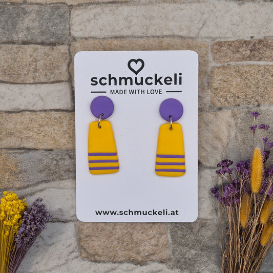 Honigveil - zweifarbige Ohrringe aus Polymer Ton in Gelb und Lila