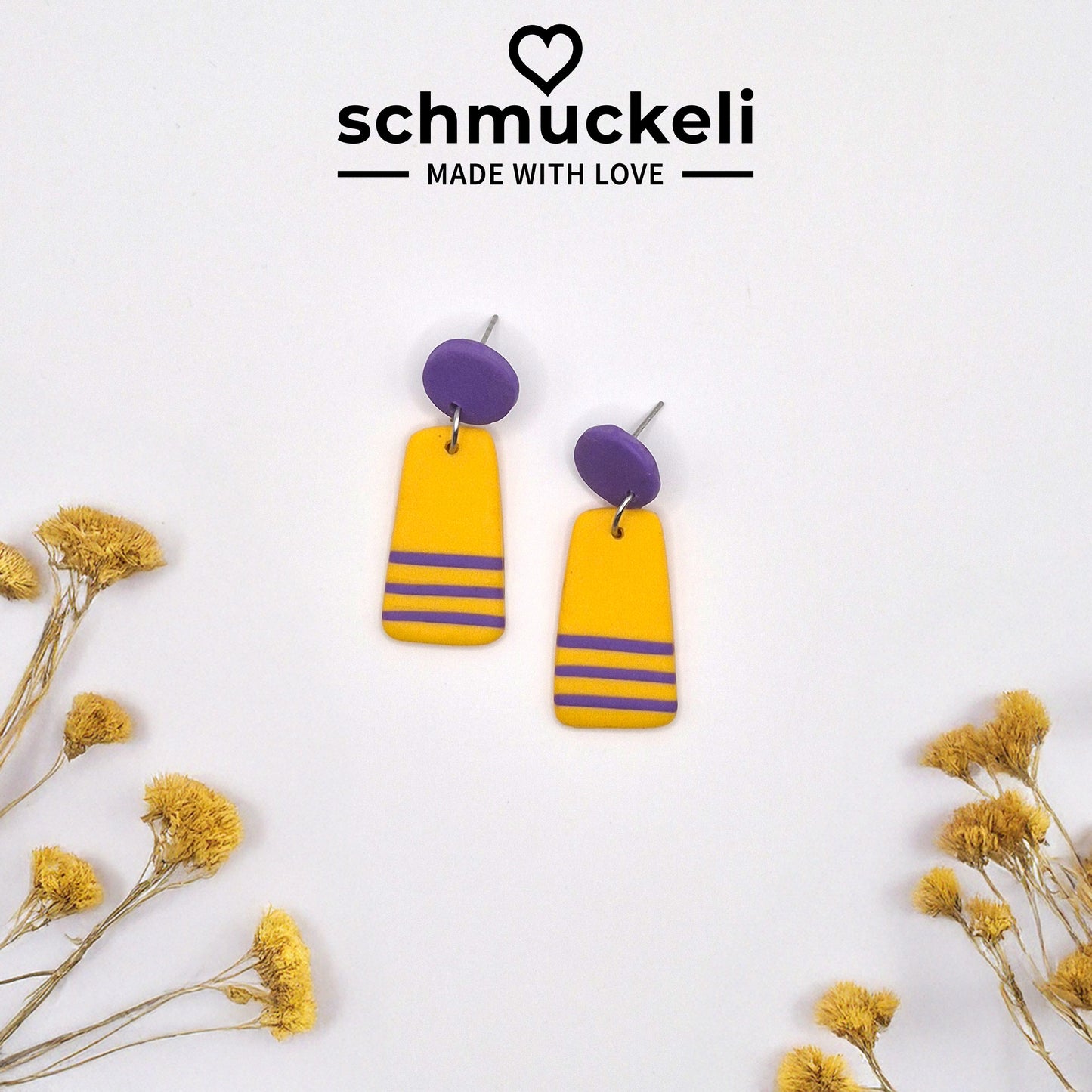 Honigveil - zweifarbige Ohrringe aus Polymer Ton in Gelb und Lila